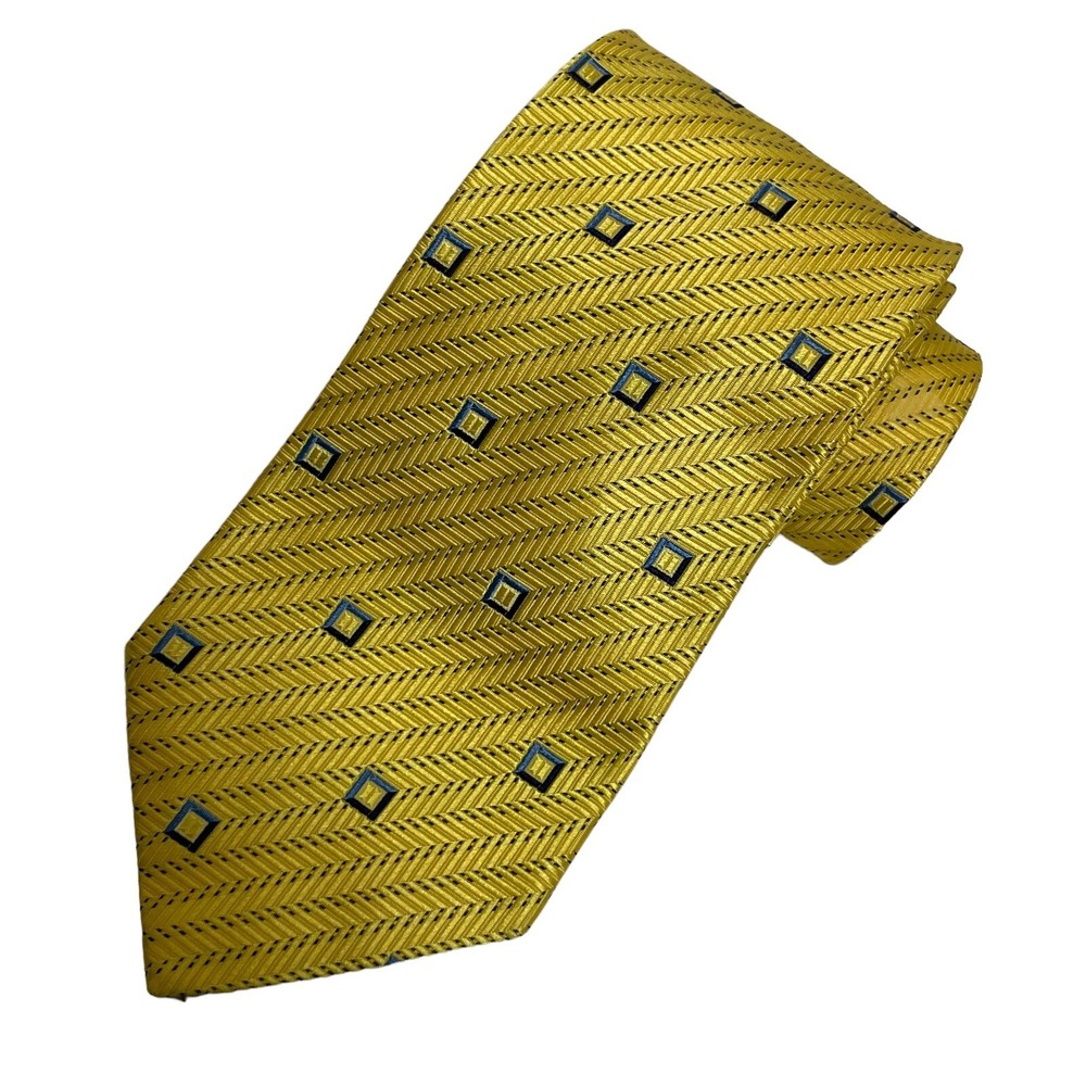 Ermenegildo Zegna Tie Dapper Office Mens Yellow Silk Herringbone Geometric Italy